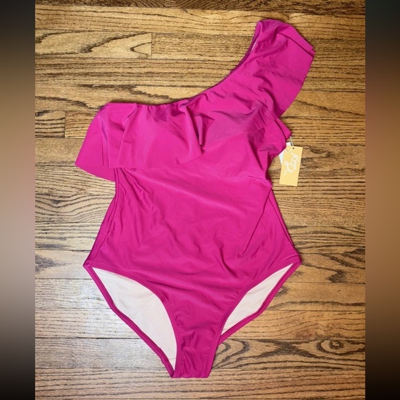 Kona Sol Woman Large Swimsuit High Waisted One Piece Hot Pink Beach Sexy NWT - Picture 1 of 13